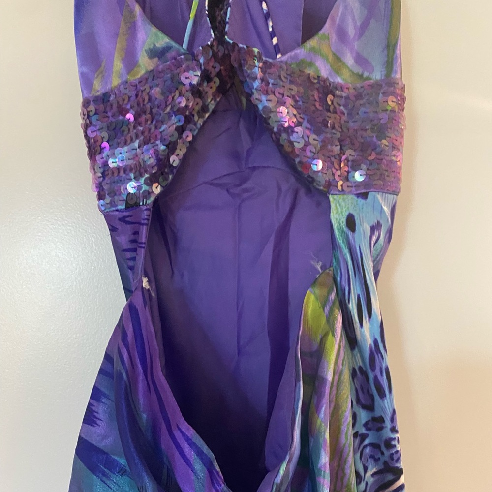 Multi color animal print open back long dress